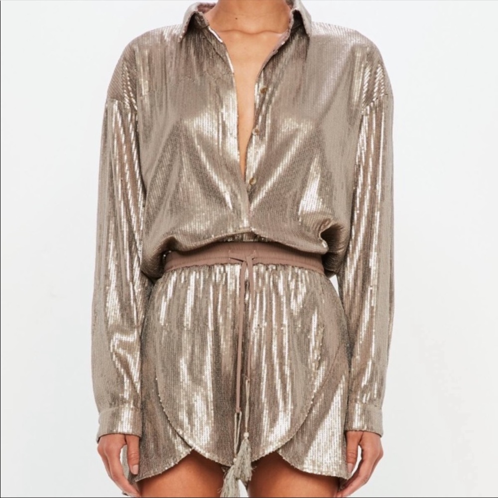 Peace + Love Bronze Sequins Shirt and Shorts Set